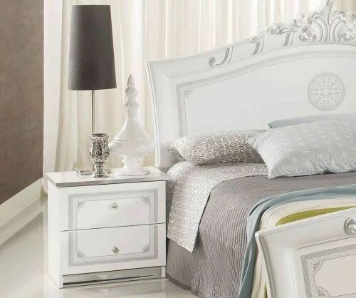 Stunning Greta White/Silver Finish Bedroom Set with 4 Door Wardrobe Tuttomobili