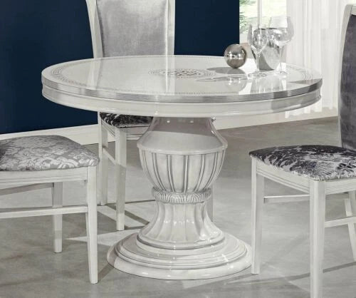 New Aurora Italian White/Silver Oval Ext-Dining Set + 4 Chairs H2O Design