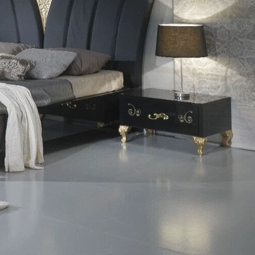 Sofia Black/Gold Italian Bedroom Set with 2 Door Sliding Wardrobe Ben Company It