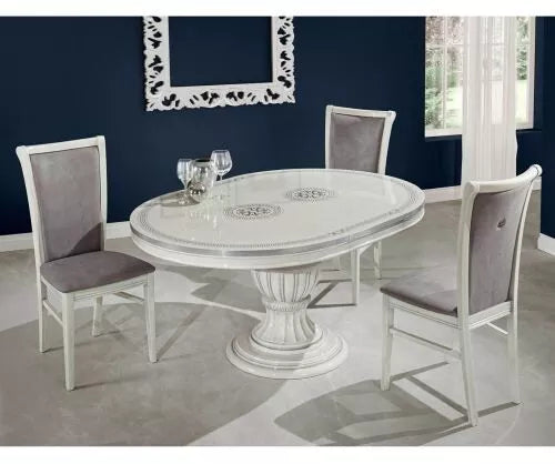 New Aurora Italian White/Silver Oval Ext-Dining Set + 4 Chairs H2O Design