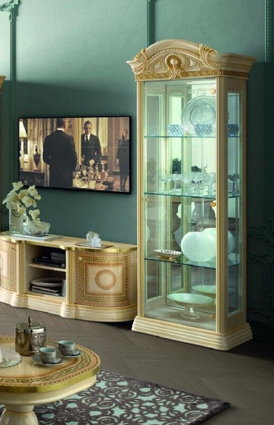 CAMEL GROUP MEDUSA Italian Cream & Gold 1 Door High Gloss Display Cabinet