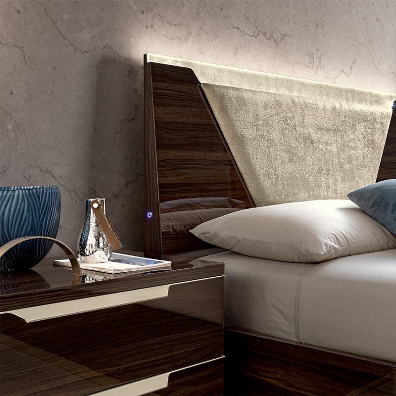 Camel group Smart Night Brown Gloss Modern Italian Bedframe + LED Headboard