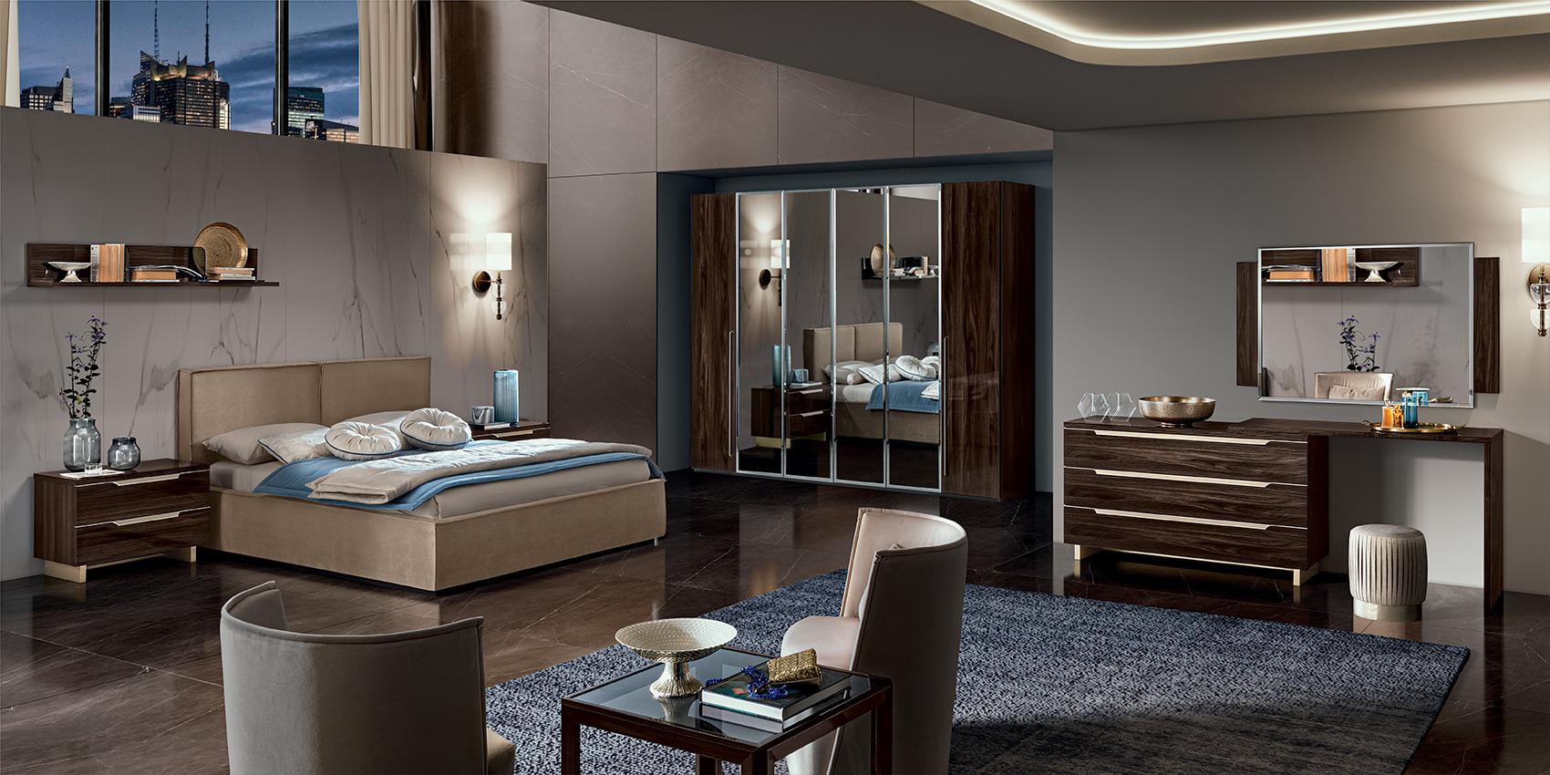 Camel group Smart Night Brown Gloss Modern Italian Bedframe + LED Headboard