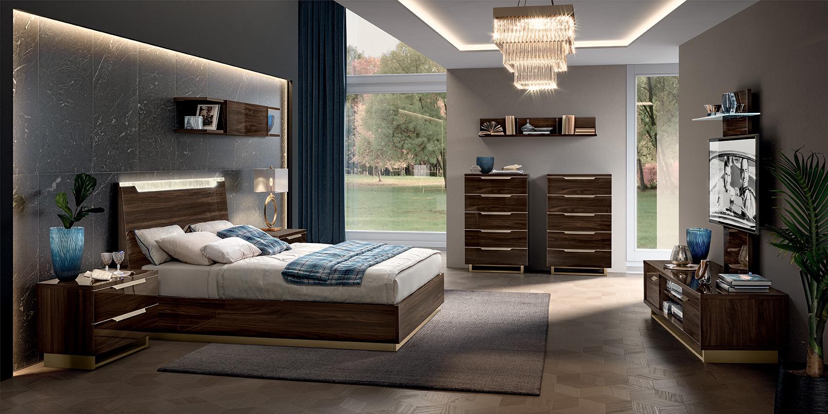 Camel group Smart Night Brown Gloss Modern Italian Bedframe + LED Headboard