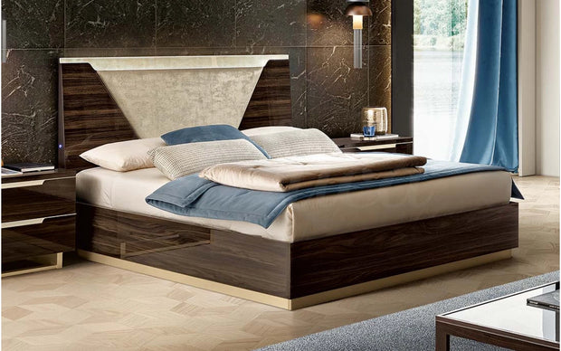 Camel group Smart Night Brown Gloss Modern Italian Bedframe + LED Headboard