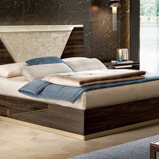 Camel group Smart Night Brown Gloss Modern Italian Bedframe + LED Headboard