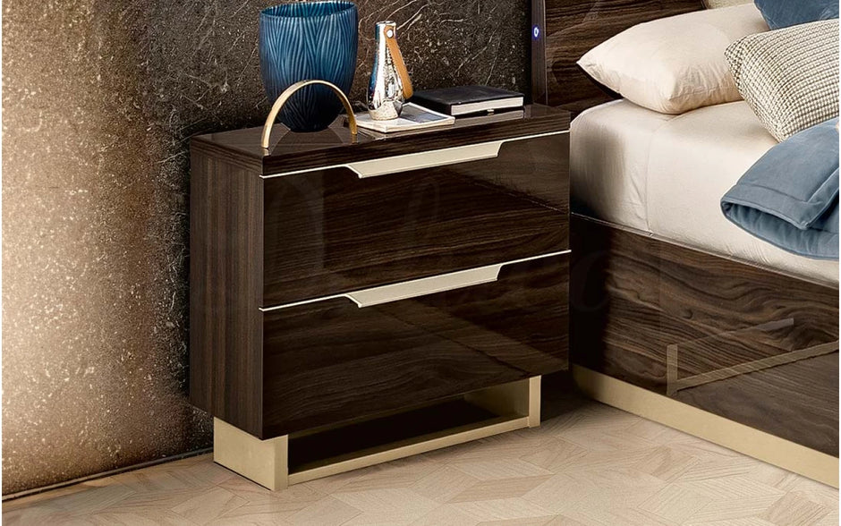 Camel group Smart Night Brown Gloss Modern Italian Bedframe + LED Headboard