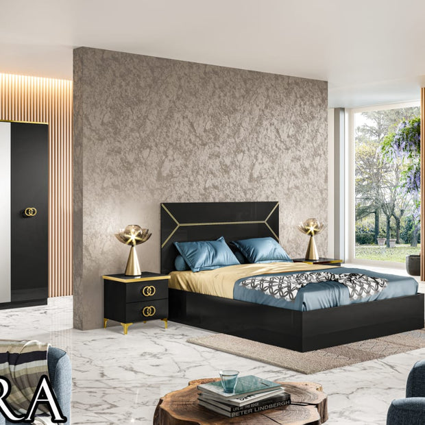 Ben Company Modern Vera White-Gold High Gloss Italian Bedroom Set with 4 Door Wardrobe