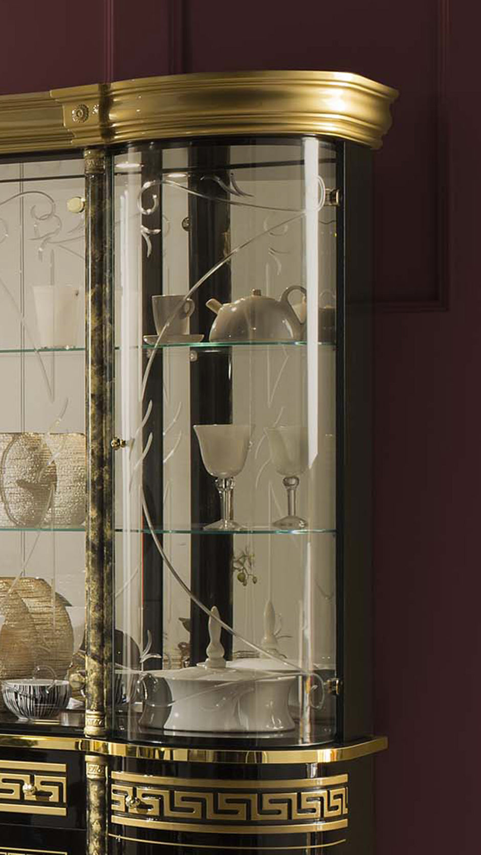 Luxury Venus Italian Black-Gold 4 Door Display Cabinet By TuttoMobili Italia