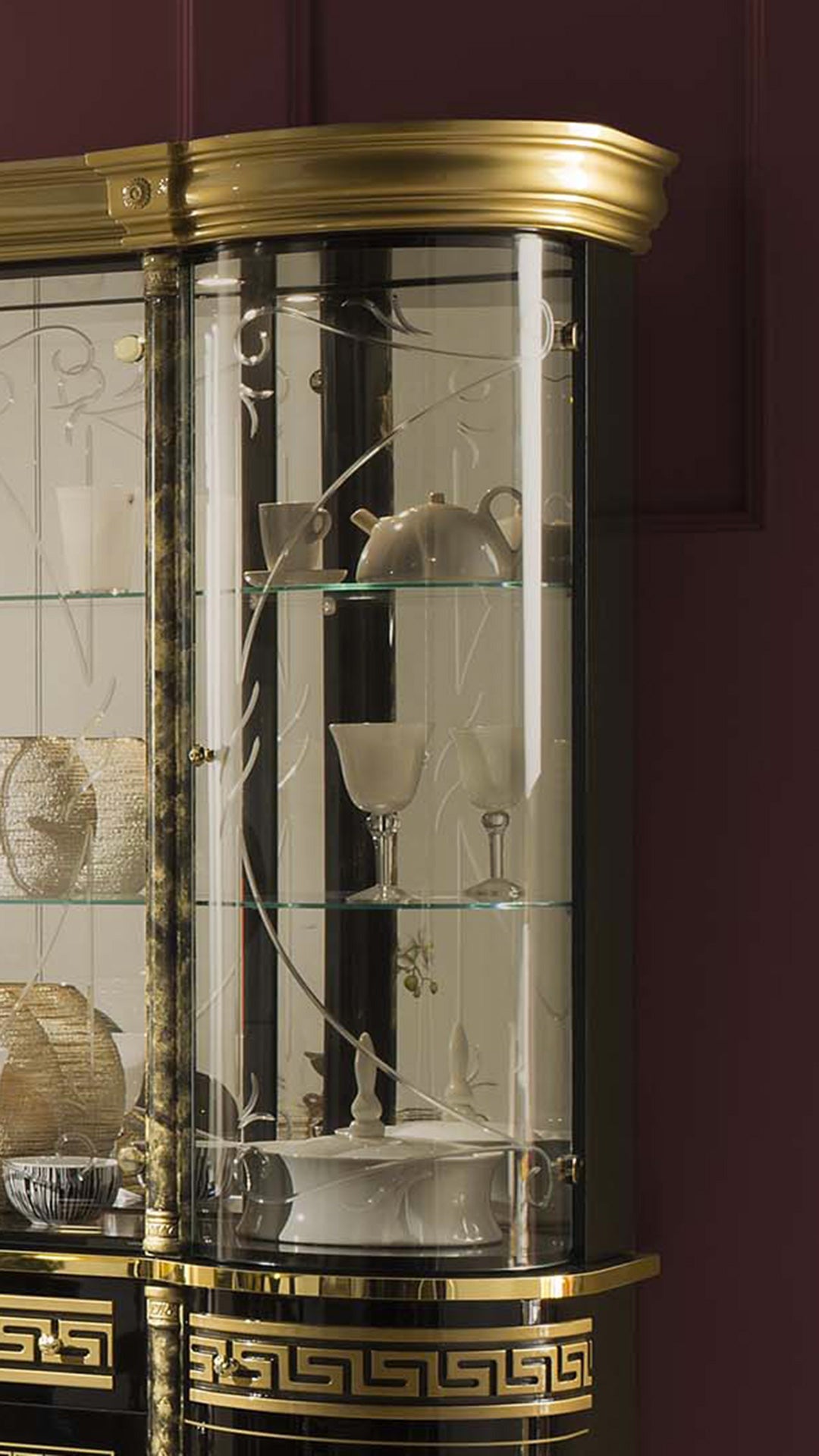 Luxury Venus Italian Black-Gold 4 Door Display Cabinet By TuttoMobili Italia